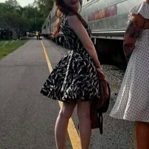 Abstract Satin A-Line Keyhole Dress